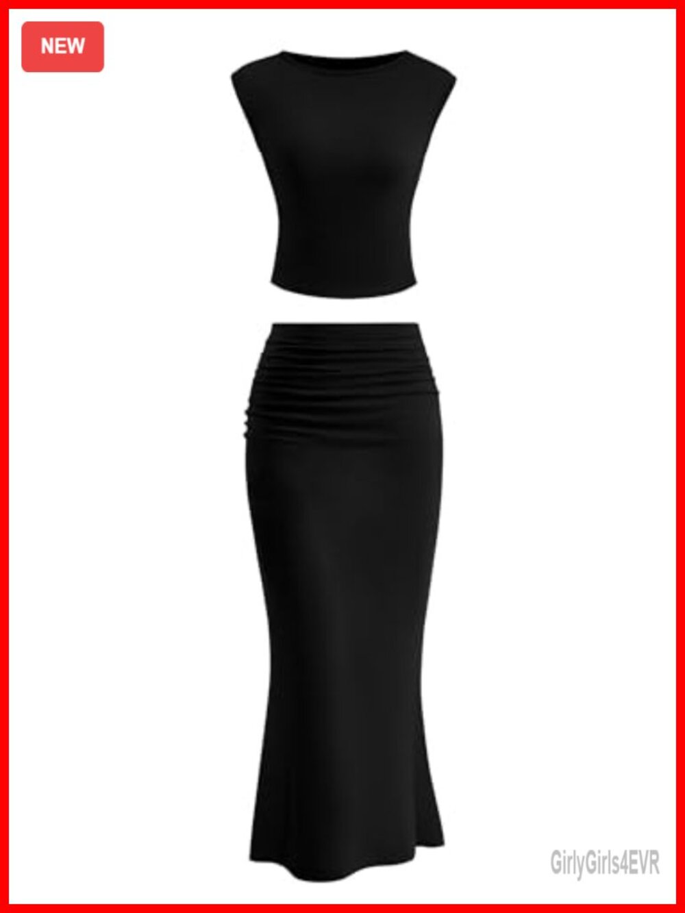 Two Piece Skirt Set Ruched Bodycon Crop Top Maxi Skirt Casual Summer